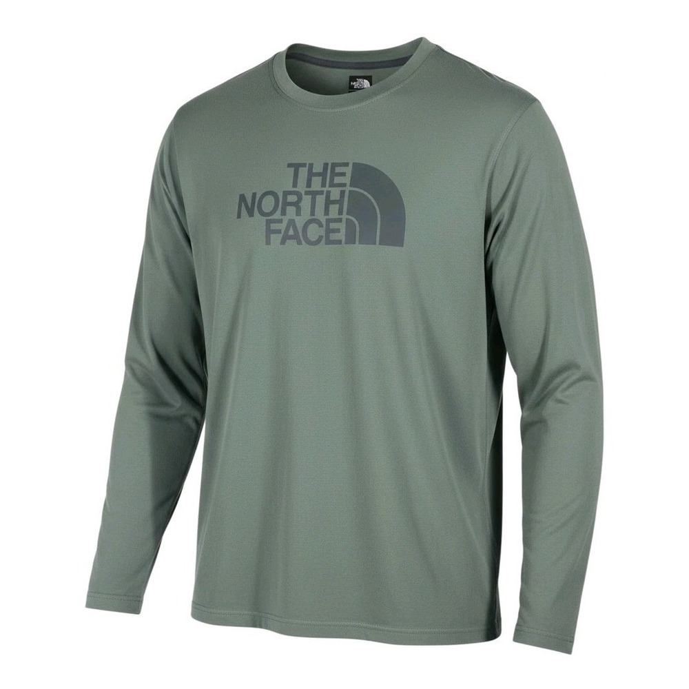 The North Face Mens XL Green Long Sleeve Graphic Shirt Outdoor Big Front Logo